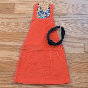 Mini Boden, Orange Corduroy Skirted Overalls w/ Velvet Headband Size 7/8 GU